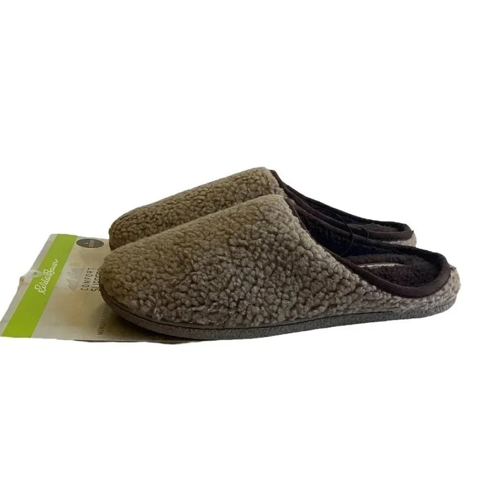 Eddie Bauer Mens Large 10-11 Bedroom House Slippers Taupe Brown Casey Vegan New - Picture 6 of 9